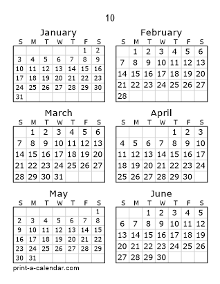 10 Two Page Yearly Calendar | Six months per page