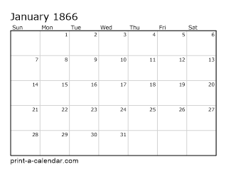 1866 Monthly Calendar