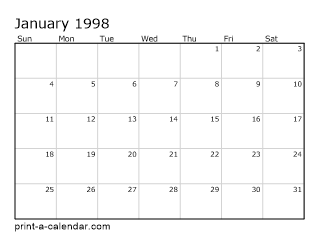 1998 Monthly Calendar