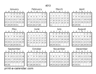 4013 Yearly Calendar | One page Calendar