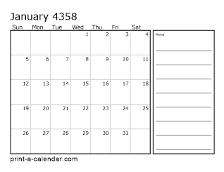 4358 Monthly Calendar with Notes