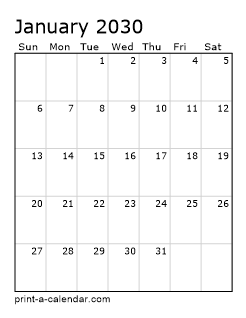 Excel Calendar 2030