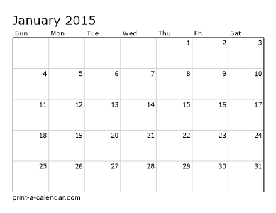 Plain Calendar Template 2015 from print-a-calendar.com