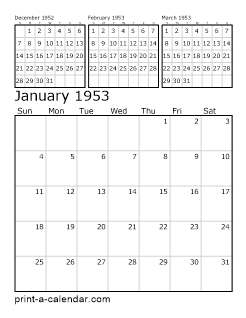 1953 Calendar (PDF, Word, Excel)