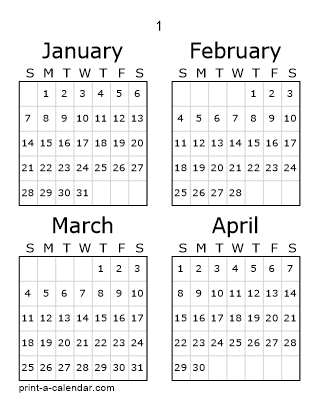 1 Three Page Yearly Calendar | Four months per page