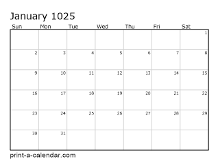 1025 Monthly Calendar