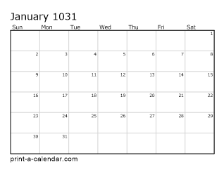 1031 Monthly Calendar