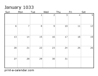 1033 Monthly Calendar