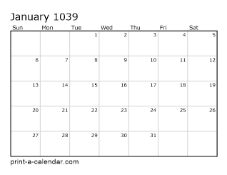 1039 Monthly Calendar