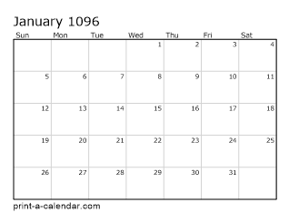 1096 Monthly Calendar