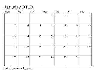 110 Monthly Calendar