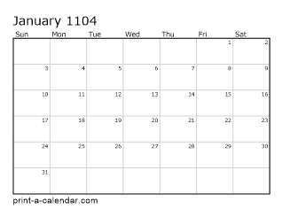 1104 Monthly Calendar