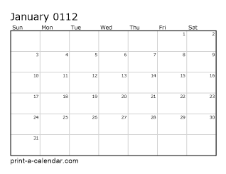 112 Monthly Calendar