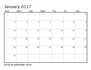 117 Monthly Calendar