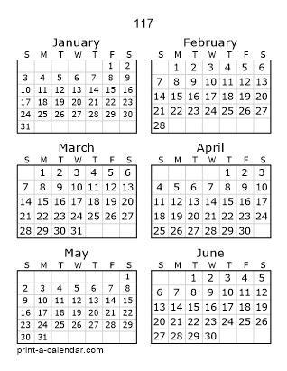 117 Two Page Yearly Calendar | Six months per page