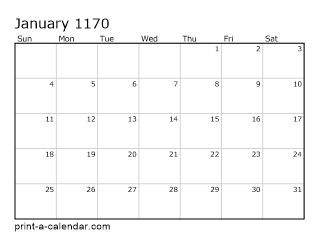 1170 Monthly Calendar