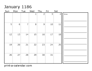 1186 Monthly Calendar with Notes