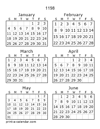 1198 Two Page Yearly Calendar | Six months per page