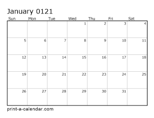 121 Monthly Calendar