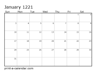 1221 Monthly Calendar