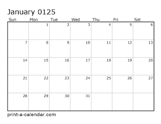 125 Monthly Calendar
