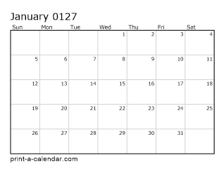 127 Monthly Calendar