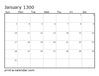 1300 Monthly Calendar