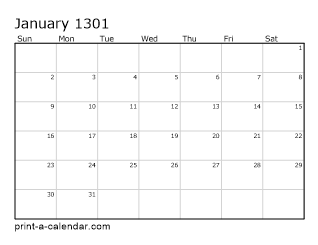 1301 Monthly Calendar