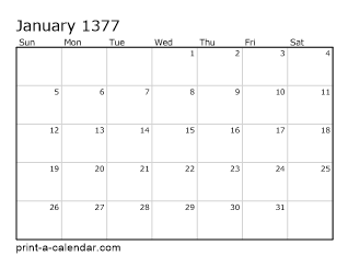 1377 Monthly Calendar