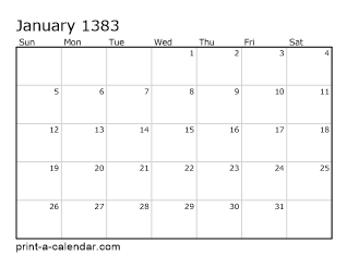 1383 Monthly Calendar