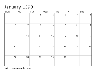 1393 Monthly Calendar