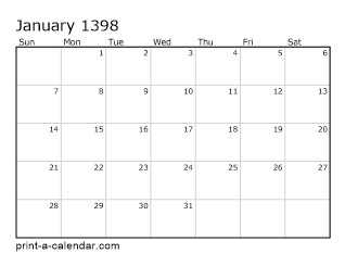 1398 Monthly Calendar