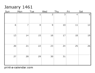 1461 Monthly Calendar