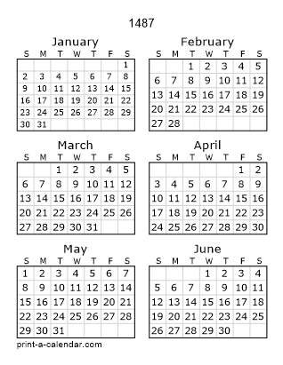 1487 Two Page Yearly Calendar | Six months per page