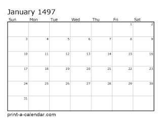 1497 Monthly Calendar