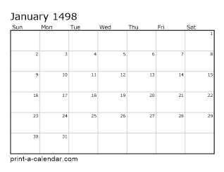 1498 Monthly Calendar