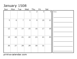 1508 Monthly Calendar with Notes