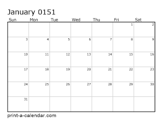 151 Monthly Calendar