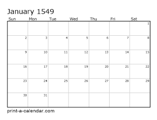 1549 Monthly Calendar