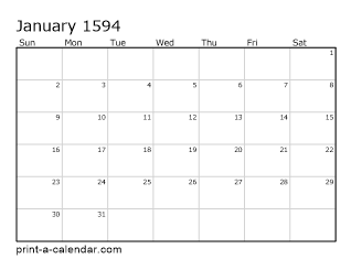 1594 Monthly Calendar