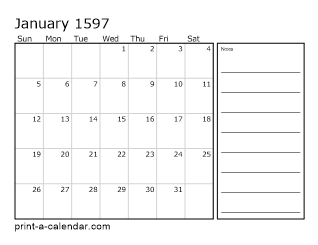 1597 Monthly Calendar with Notes