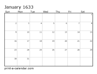 1633 Monthly Calendar