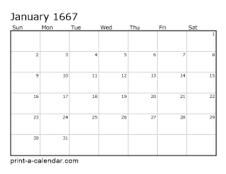 1667 Monthly Calendar