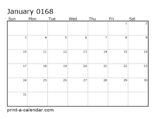 168 Monthly Calendar