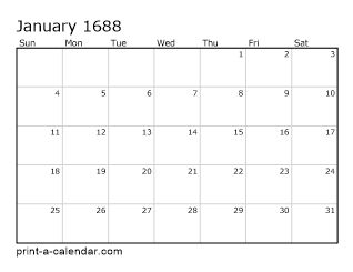 1688 Monthly Calendar