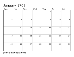 1705 Monthly Calendar