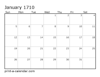 1710 Monthly Calendar