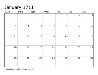 1711 Monthly Calendar