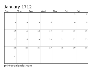 1712 Monthly Calendar