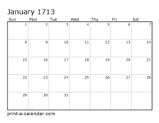 1713 Monthly Calendar